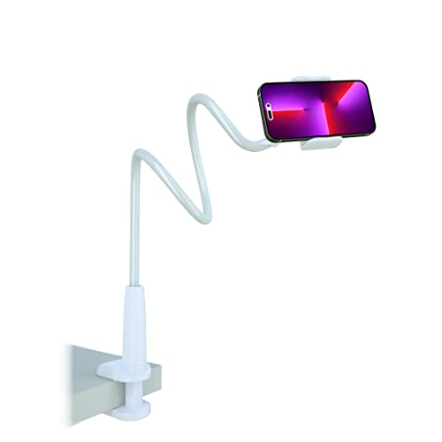 Image of MAGIPEA Gooseneck Phone Holder for Bed, Flexible Overhead Cell Phone Mount for Desk, Hands-Free Viewing Clamp Stand Compatible with iPhone 17 16 15 Pro Max and 3.5-7 inch Devices, White