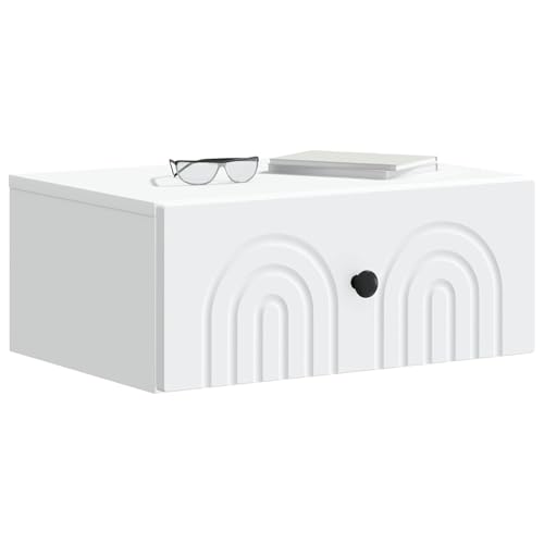 Cabinet de chevet mural blanc 49 cm en bois d'ingénierie avec 2 tiroirs