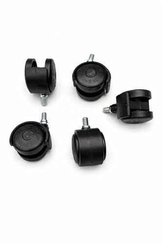 Image of Castersman TP Threaded Twin Castor Nylon Revolving Chair Wheel (Black) - Set of 5 Load capacity-200 kg