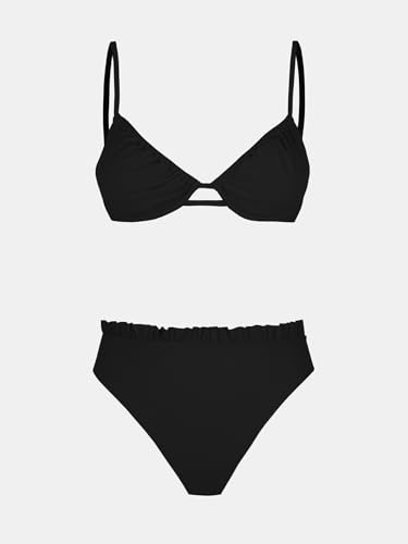 Image of CUPSHE Women Swimsuit Bikini Set High Waisted Two Piece Bathing Suit | Soft Removable Cups, Triangle Top, High Waist, Adjustable Spaghetti Straps, Cut Out, Swimwear For Vacation And Beach