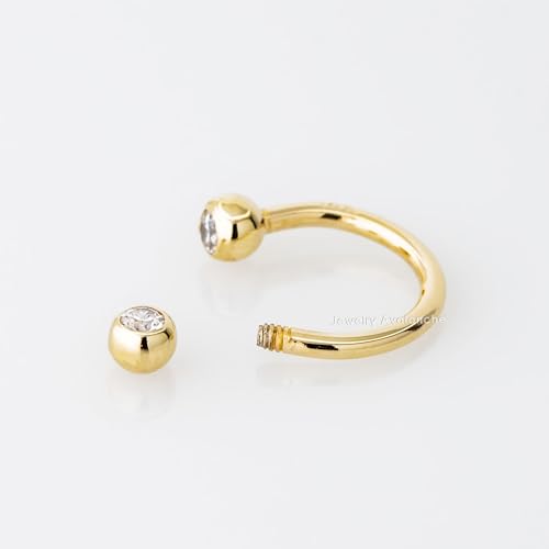 14K Solid Gold Horseshoe Septum Ring – Hypoallergenic Externally Threaded Nose Ring with Bezel-Set Cubic Zirconia (CZ) Ball – 8mm, 10mm3