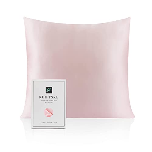 Taie d'oreiller en Soie pour Oreiller 100% Soie 22 Mommes Certifiée Oeko-TEX® Bienfaits Cheveux et Peau Anti Âge, Anti Acarien (60x60cm, Pink)