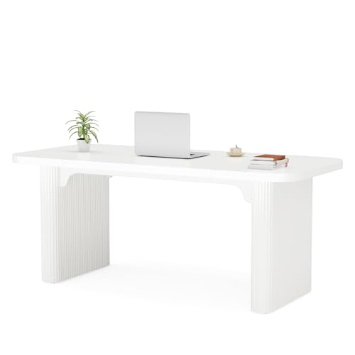 Tribesigns 62-Inch Rectangular Executive Computer Desk Large Modern Wood Writing Table with Double Pedestal for Home Office, Easy to Assemble, Chair Not Included (White)