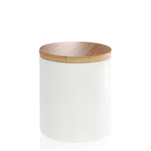 com-four® 3x Vorratsdose aus Keramik - Aufbewahrungsbox mit Bambus-Deckel - vielseitig verwendbare Kaffeedose - kleine Keramikbehälter für Lebensmittel (weiß - 08x09cm - 3 Stück)