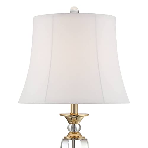 Vienna Full Spectrum Traditional Table Lamp 31" Tall Brass Gold Faceted Clear Crystal White Flared Bell Fabric Shade For Bedroom Living Room Nightstand Bedside Office House Home Family Entryway #TOP2