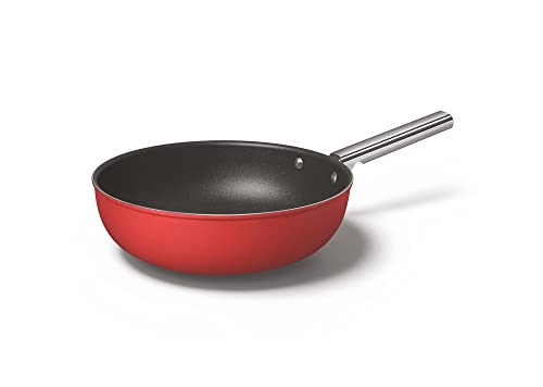 Smeg, Wok Antiaderente CKFW3001RDM, Diametro 30 cm, Manico Ergonomico in Acciaio Inossidabile, Per Tutti i Piani Cottura, Fino a 250° in Forno, Capacità 5,3L, Rosso