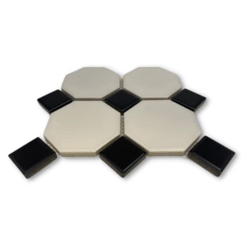 Splash Cascade Octagon Mosaic Tile (White & Black, Sample) #TOP1