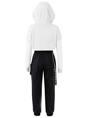 Ttao Kids Girls Hooded Sweatshirt Tracksuit Sweatsuit 3Pcs Crop Top With Athletic Pants Gyms Sport Outfits White 12 Years #TOP1