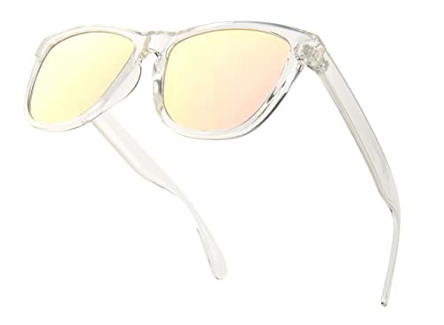 Image of PZ - Clear Frame Polarized Square Sunglasses Women Men - UV Protection Color Mirror Lens- Retro Sports Beach