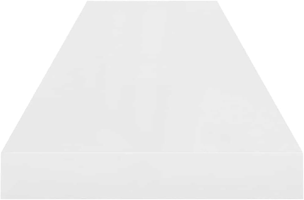 High Gloss White Floating Wall Shelf Set of 2, Modern Honeycomb MDF Ledge Shelves for Living Room, Bedroom, Bathroom Decor, 35.4-inch