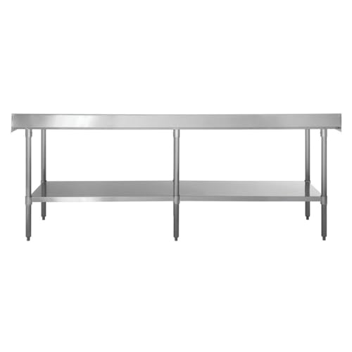 Image of Kratos Stainless Steel Kitchen Prep Table 96 inchx30 inch with Backsplash and Undershelf, NSF Worktable for Restaurants - 16ga /304SS