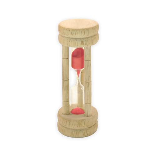 Fackelmann 30952 Sablier en bois, sablier, sablier 3 minutes, Bois, Sable, Verre, Rouge, 10 x 3,5 cm