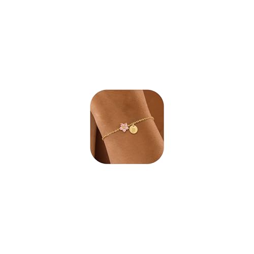 Image of KAERUN Initial Birthstone Gold Bracelets for Women Dainty Flowers Bracelets
