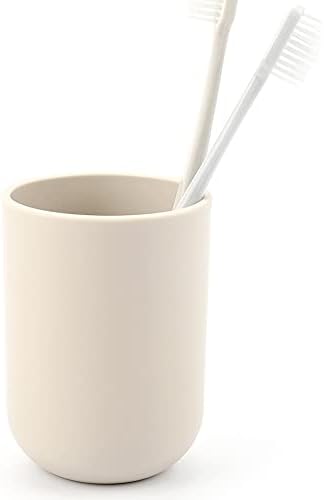 ENTERLIFE Toothbrush Holder, Bathroom Cups, Tooth Brushing Tumbler, Reusable Bathroom Drinking Cup Rinsing Cup, Plastic 350ml (Beige)