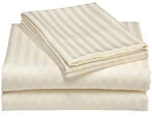 Bedding Begs Egyptian Cotton 600 Thread Count Sateen Finish Luxuries Bed Sheets (1 Flat Bedsheet and 2 Pillowcase, Ivory Stripe, King Size)