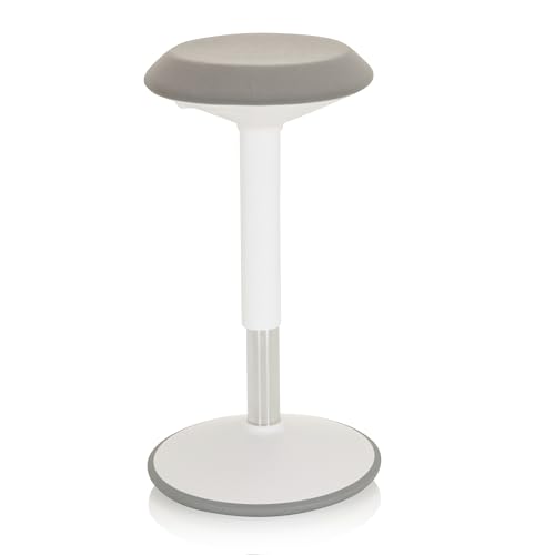 hjh OFFICE 830096 Tabouret Balance Sit III W Blanc/Gris Tissu, Tabouret Assis Debout, Ergonomique, Réglable en Hauteur, pour Une Position Assise équilibrée...