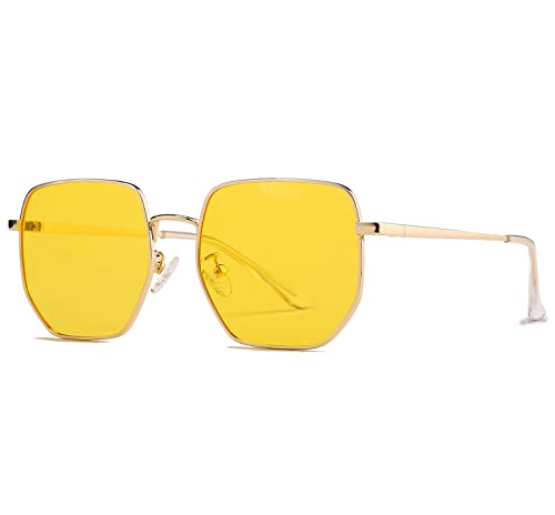 HJSTES Large Hexagonal Polarized Sunglasses Womens Men Trendy Square Mirrored Lens UV Protection