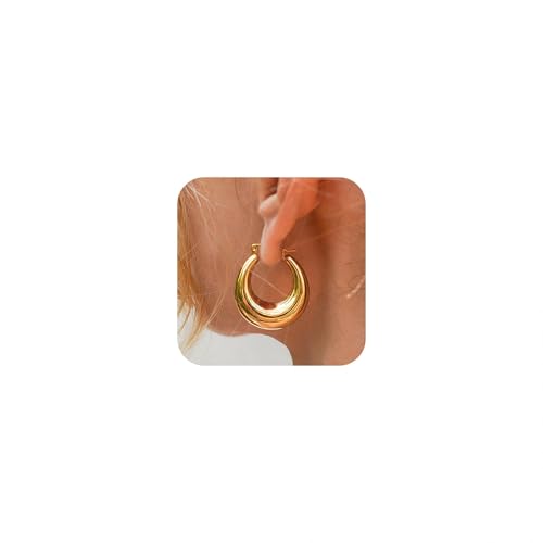 Necocy Small Chunky Hoop Earrings for Women Waterproof Dainty 14k Gold Plated Hypoallergenic Non Tarnish Thick Hoop Earrings for Sensitive Ears Trendy Chunky Jewelry