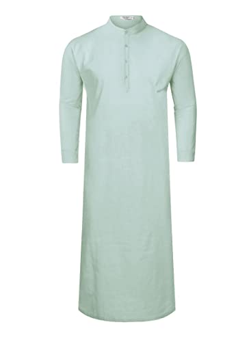 TURETRENDY Men's Kaftan Robe Long Sleeve Thobe Button Down Henley Casual Side Split Gown Shirt4