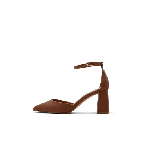 ALDO Women's Jan Ankle-Strap Block Heeled Pump, Cognac Leather, 11