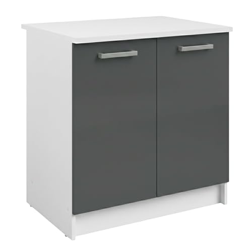 Miroytengo Meuble bas évier de cuisine Vetro 2 portes 1 étagère gris brillant et blanc 80 x 84 x 60 cm