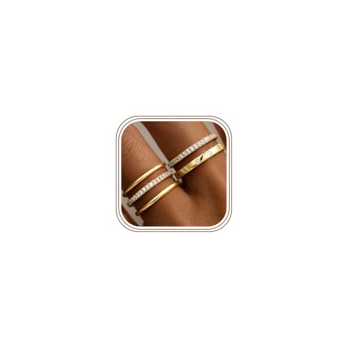 Image of Turandoss 5Pcs Stackable Gold Rings Set for Women 14K Gold Plated Size 7