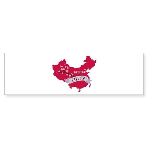 CafePress China Country Map Plum Blossom Flower Beijing CAPI 10"x3" Rectangle Vinyl Bumper Sticker Car Decal