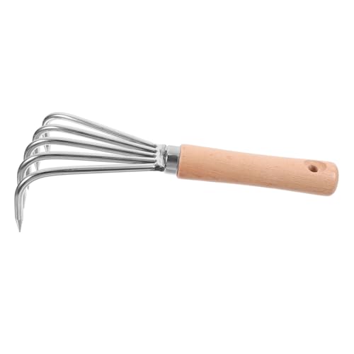 DIYEAH Rastrillo De Mano Pequeño De Acero Inoxidable con Mango De Madera Ergonómico para Deshierbe Aflojado De Tierra y Jardinería Precisa Jardín