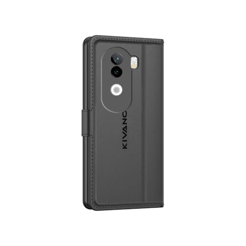 Image of KIVANO LUXE Compatible for Vivo V40e 5G / iQOO Z9s 5G Luxury Handmade Leather Magnetic Flip Folio Case | Card Holder & Kickstand | Slim Protective Cover | Unisex - Black