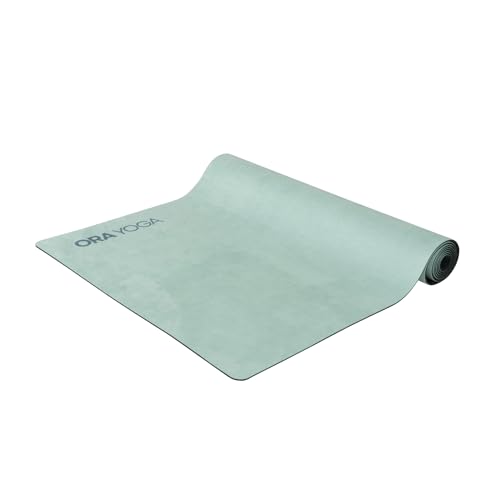 ORA YOGA Non Toxic Premium Suede Large Workout Mat - 3mm Thick Yoga Mat with Strap - Eco Friendly Exercise Mat for Women & Men - Non Slip Surface for Pilates, Gym, Home Workout (Sage)