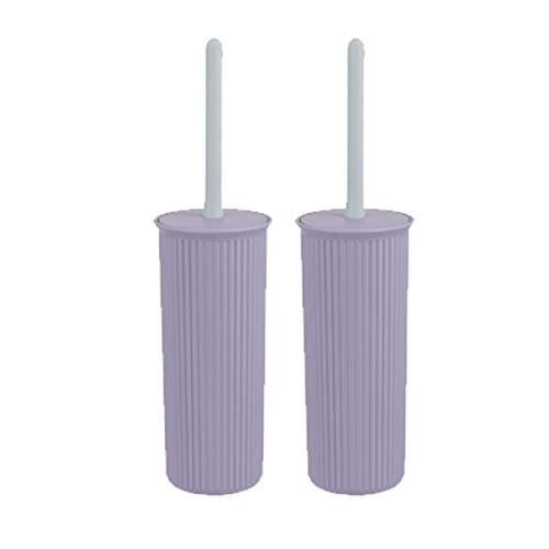 Image of Superio Ribbed Collection Toilet Bowl Brush and Holder Set, Decorative Plastic Bathroom Toilet Brush with Holder, Toilet Cleaner Scrubber, Lilac - 2 Pack
