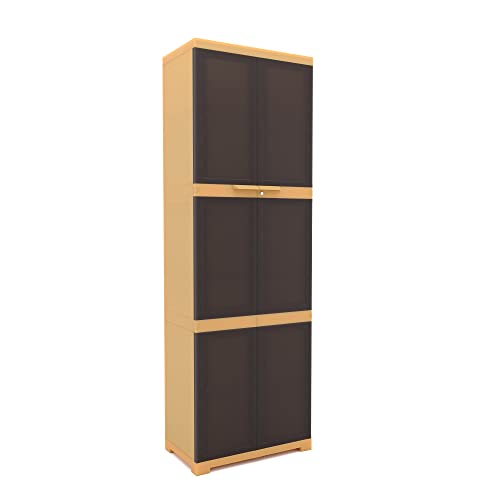 Image of Nilkamal Freedom Large (FML) Plastic Wardrobe for Storage|3-Year Warranty|Clothes Organizer|Shelves|Cupboard|Almirah|for Home, Living Room, Bed Room|Adult & Kids|Weather Brown /Biscuit