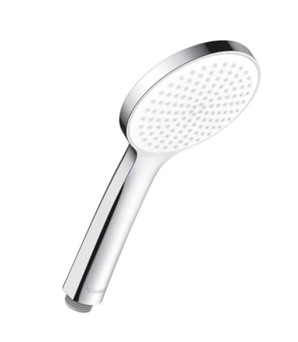 Duravit Universal pommeau de douche, pomme de douche avec jet Rain, Tête de douche ronde (Ø 110 mm), avec fonction MinusFlow permettant d'économiser l'eau, facile à nettoyer, chromé/blanc