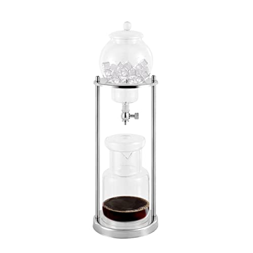 Unnsiapit Cold Brew Coffee Maker, 600ml/20.3Oz Iced Coffee Maker Machine Slow Drip Tower, Wooden Drip Coffee Maker Dripper Set Ice Tea Maker, 6-8 Cups, Silver