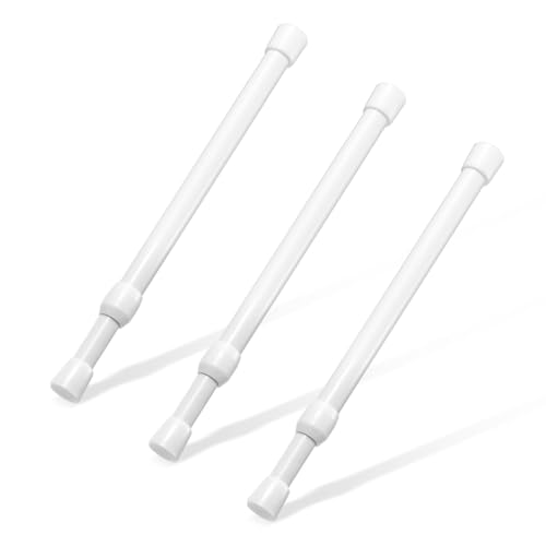 Image of Spring Tension Rod, Goowin Small Tension Rod, 5 /8 inch Diameter No Drilling Expandable Short Tension Rods Spring Rods, Tension Rods for Closet, Cupboard, Hanging Clothes, White, 3 Pack (10-15.7 inch)