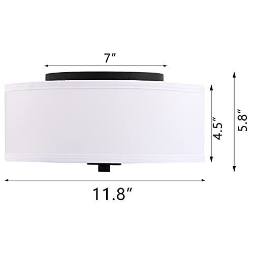Lodstob 2-Light Flush Mount Ceiling Light Fixture, 12” Modern Close To Ceiling Light With White Fabric Linen Drum Shade, Round Ceiling Light For Bedroom Hallway Living Room Bathroom Dining Kitchen #TOP1