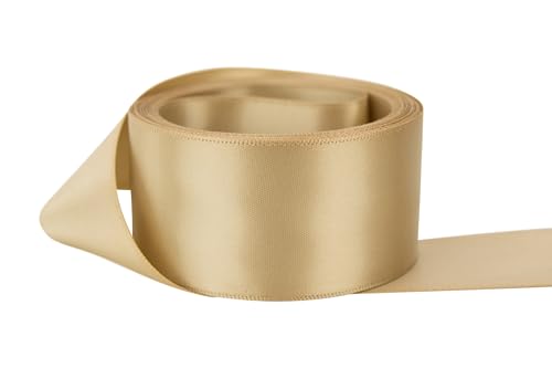 Image of Ribbon Bazaar Double Faced Satin - Premium Gloss Finish - 100% Polyester Ribbon for Gift Wrapping, Crafts, Scrapbooking, Hair Bow, Decorating & More - 7 /8 inch Tan 50yd Spool