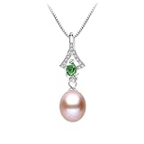 LYGXWJFC Joyería para Mujer, Colgante de Perlas Naturales de Agua Dulce, Collar de circonita Verde Brillante, joyería Fina para Mujer, Collar Hecho en China
