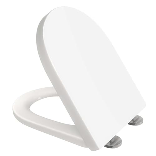 AAN BY SCOTT D-Shape Toilet Seat Slow Close Quick Release Standard Size Loo Seat Easy Cleaning Easy Installation Top or Blind Hole Fixing Plastic with Adjustable Hinges
