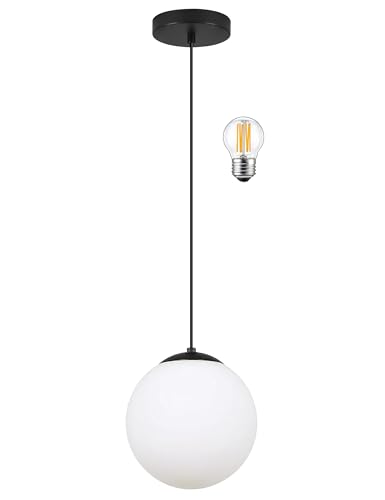 KoKo&Yukina 6-inch mini Modern Globe Pendant Light Opal Glass with Black Finish Contemporary Mid...