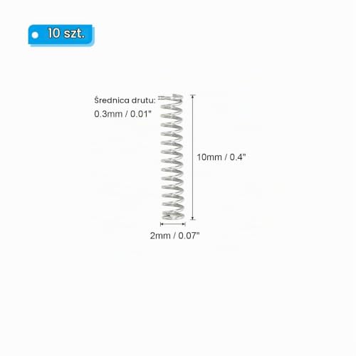 PATIKIL Sprężyna naciskowa, średnica drutu 0,3mm x średnica zewnętrzna 2mm x 10mm dł., 10 szt. 304 stal nierdzewna, mechaniczna sprężyna rozciągana, małe sprężyny do ołówków, zestaw do napraw