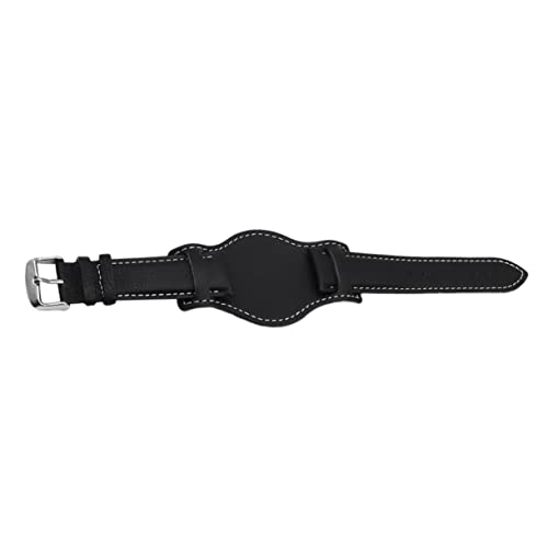 Bracelet montre anti-allergie métaux en cuir noir 18mm confortable