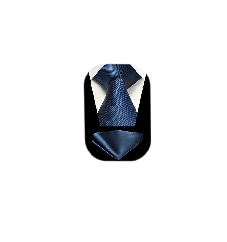 Image of HISDERN Mens Tie Striped Ties and Handkerchief Set Business Formal Woven Pocket Square Wedding College Stripe Necktie