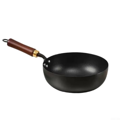 HpLive Poêle en fer forgée à la main - Poêle à frire traditionnelle bombée en fonte non revêtue - Ustensiles de cuisine pour cuisinière de cuisine - 26,5 x 13,5 x 27,5 cm (pot de 28 cm)