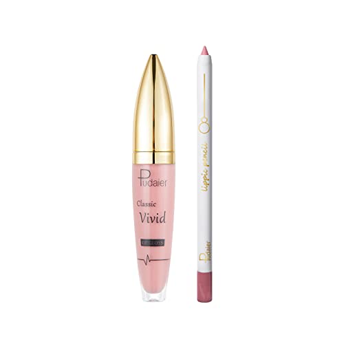 Marine Forest Lip Liner and Lipstick Set, Matte Lip Gloss Makeup Kit, Nude Non Sticky Waterproof Long Lasting Liquid Lipstick (Stone)