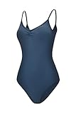 Dance Elite Camisole Leotard For Women - Lana - Womens Dance Leotard With High Leg And V-Neck (Blue, Adult M)