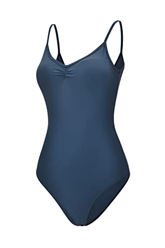 Dance Elite Camisole Leotard For Women - Lana - Womens Dance Leotard With High Leg And V-Neck (Blue, Adult M)