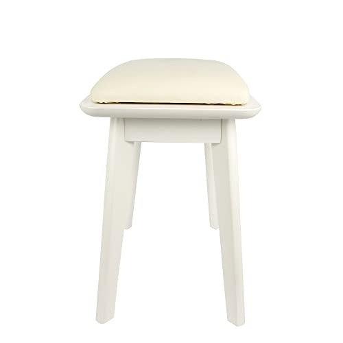 Famobay WHITE-PU-STOOL Vanity Stool, White Framed Beige Pu Padded Cushioned Makeup Seat thumb #4
