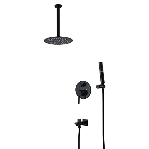 Système de douche mural noir mat haut de gamme avec pommeau de douche 25 cm ciel de pluie