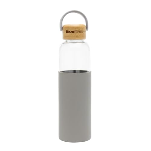 Image of Borosilicate Glass Water Bottle 500 ml | Leakproof Bamboo Lid & Silicone Sleeve | BPA Free Reusable Drinking Bottle for Office, Gym, Travel & Daily Use (Grey)